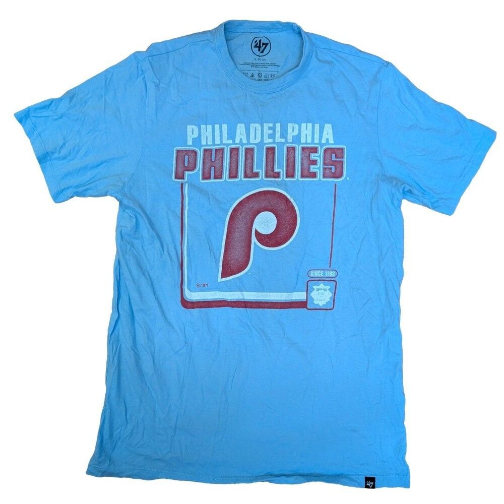 47 Brand Philadelphia Phillies Cooperstown Shirt Mens Small Light Blue